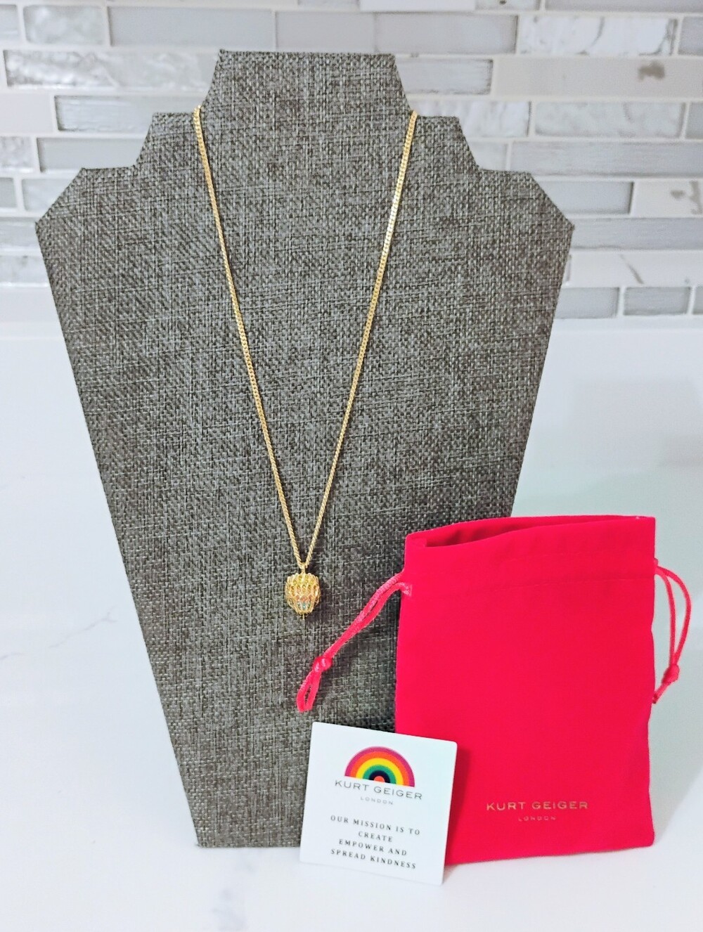 NWT Kurt Geiger Eagle Pendant Necklace 16"+2" w/ Dust Bag & GHW